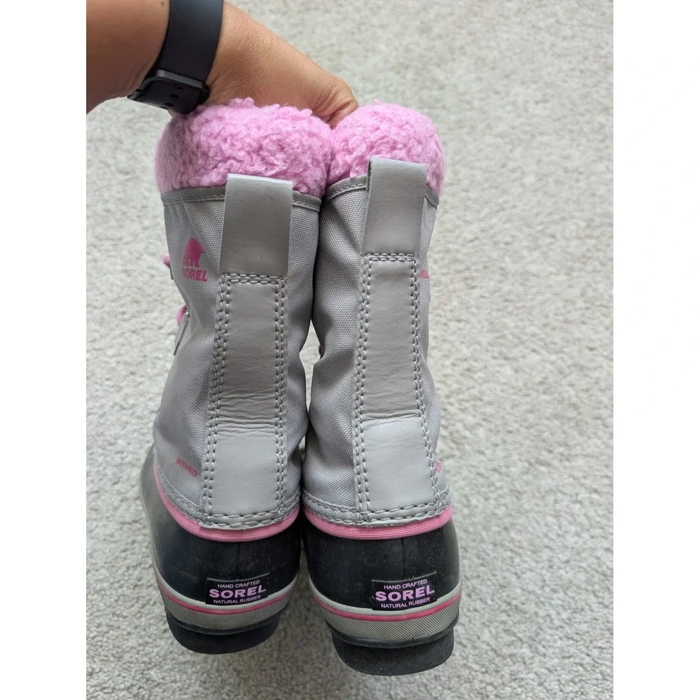 Sorel NY1962-061 Yoot Pac Nylon Snow Boots Kids 5 Grey Pink Waterproof Winter